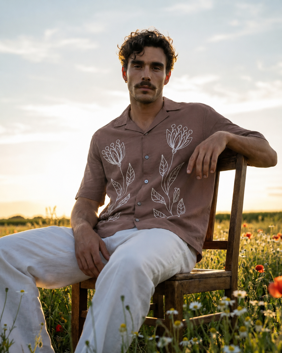 Dusty Mauve Cuban Collar Shirt for Men