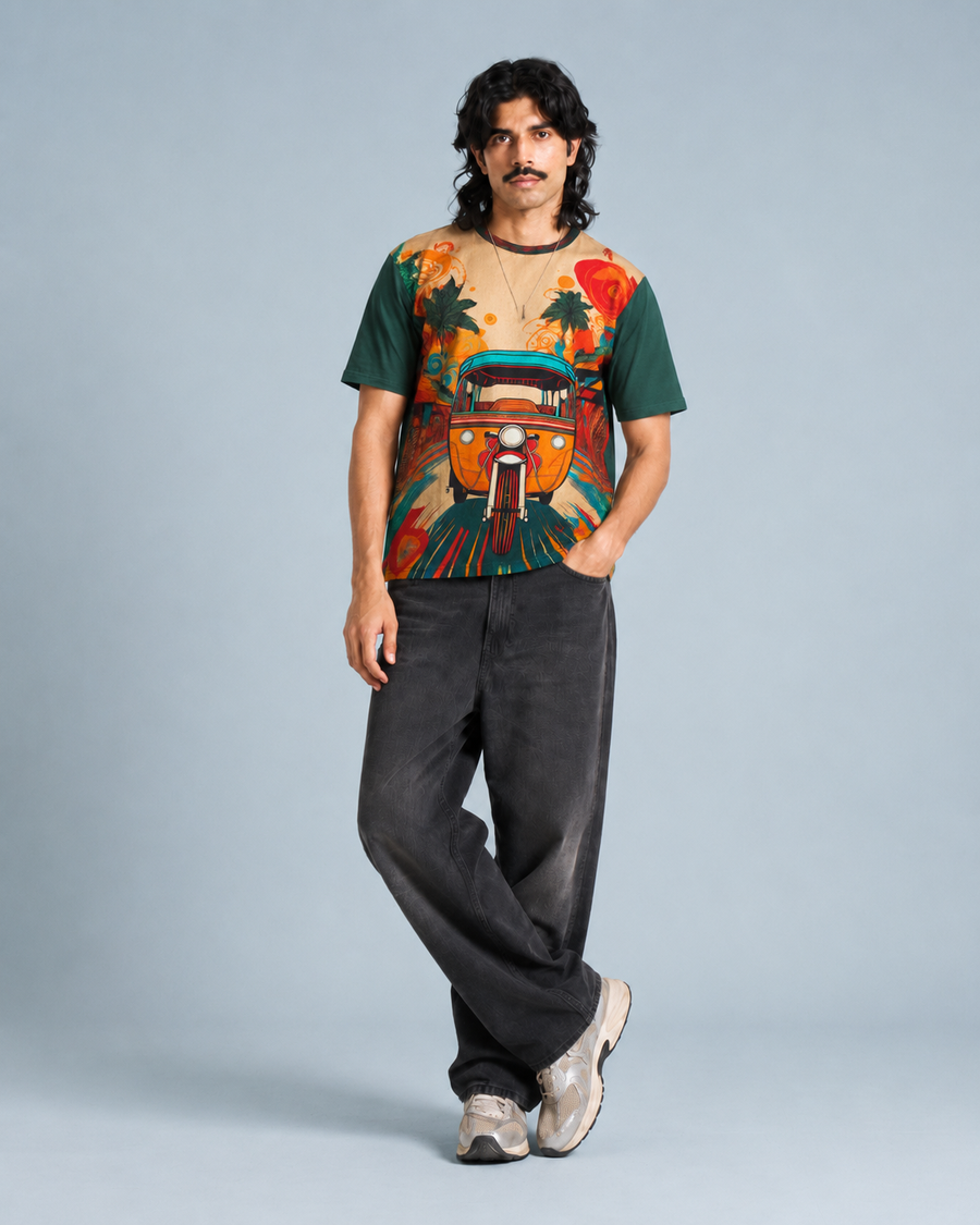 Green Hemp Casual Graphic T-Shirt for Men