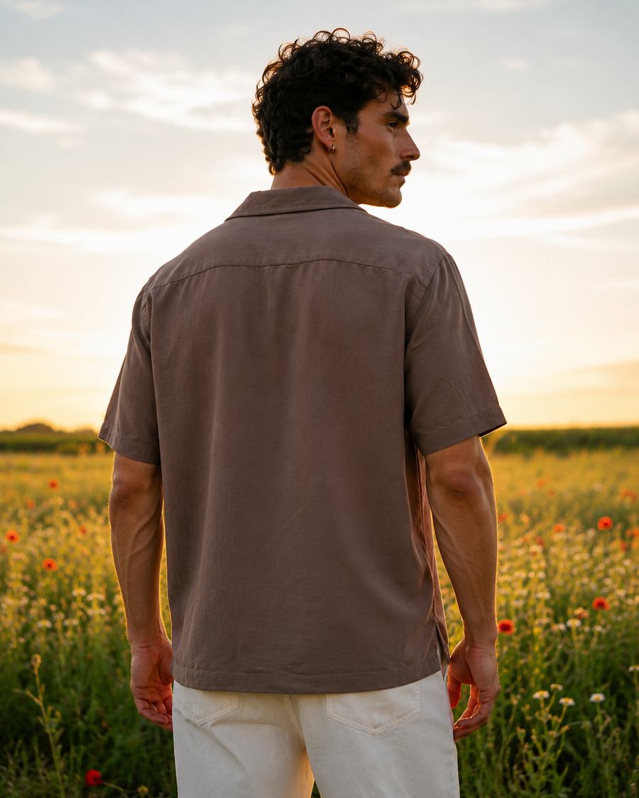 Dusty Mauve Cuban Collar Shirt for Men