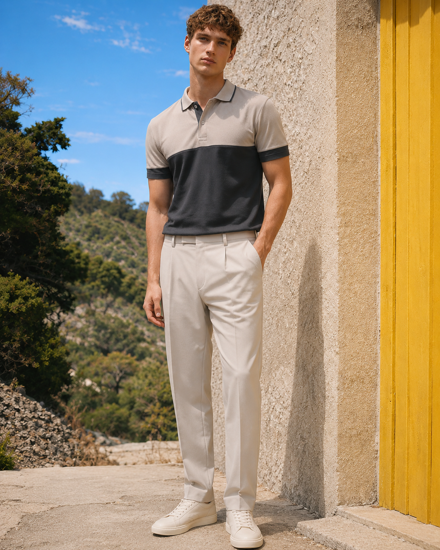 Premium Beige Contrast Polo T-Shirt for Men