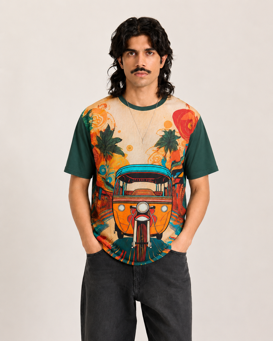 Green Hemp Casual Graphic T-Shirt for Men