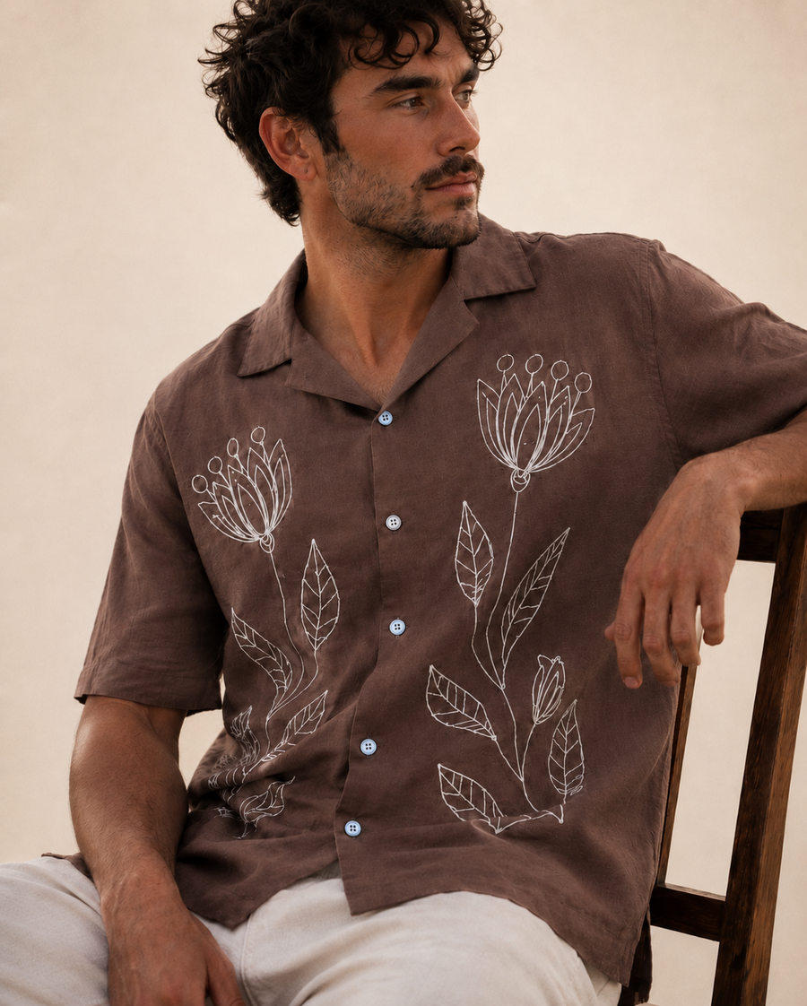 Dusty Mauve Cuban Collar Shirt for Men