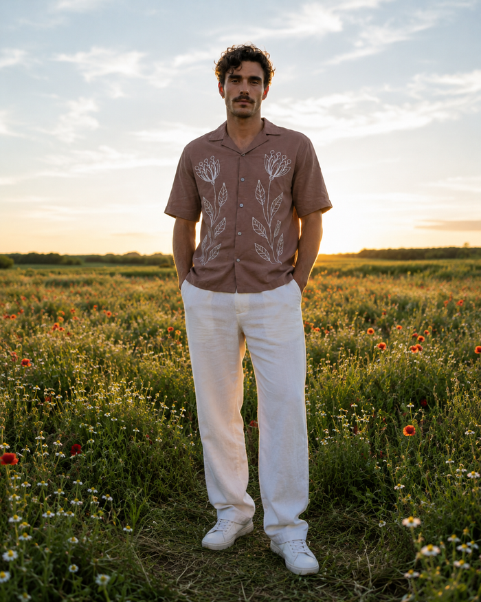 Dusty Mauve Cuban Collar Shirt for Men