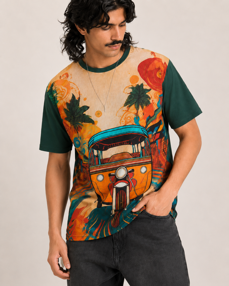 Green Hemp Casual Graphic T-Shirt for Men