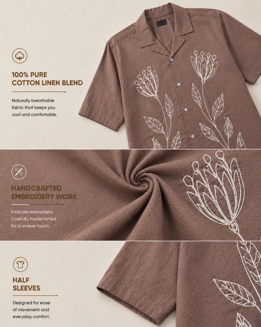 Dusty Mauve Cuban Collar Shirt for Men