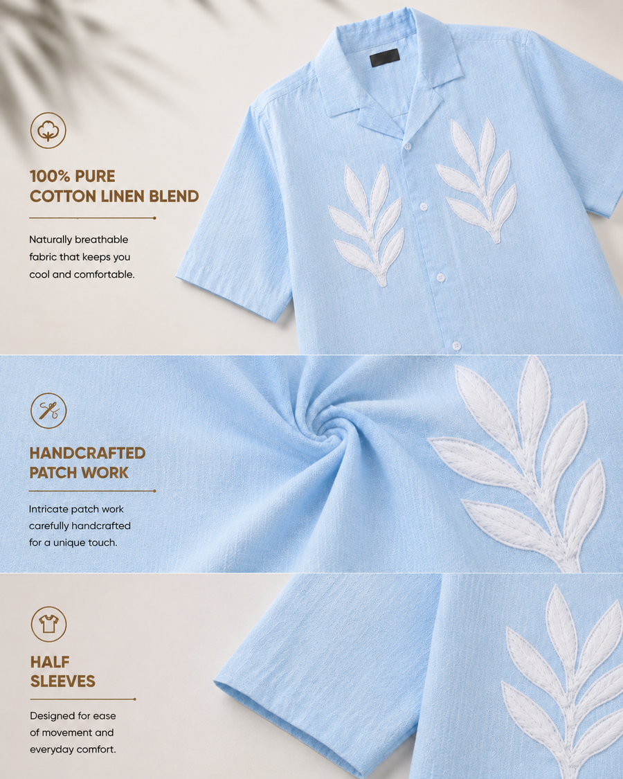 Sky Blue Cuban Collar Shirt for Men