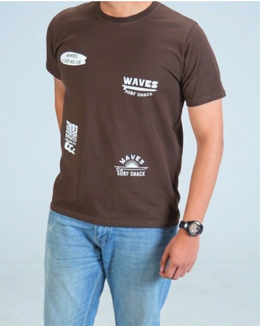 Premium Brown Round neck tshirt with water print