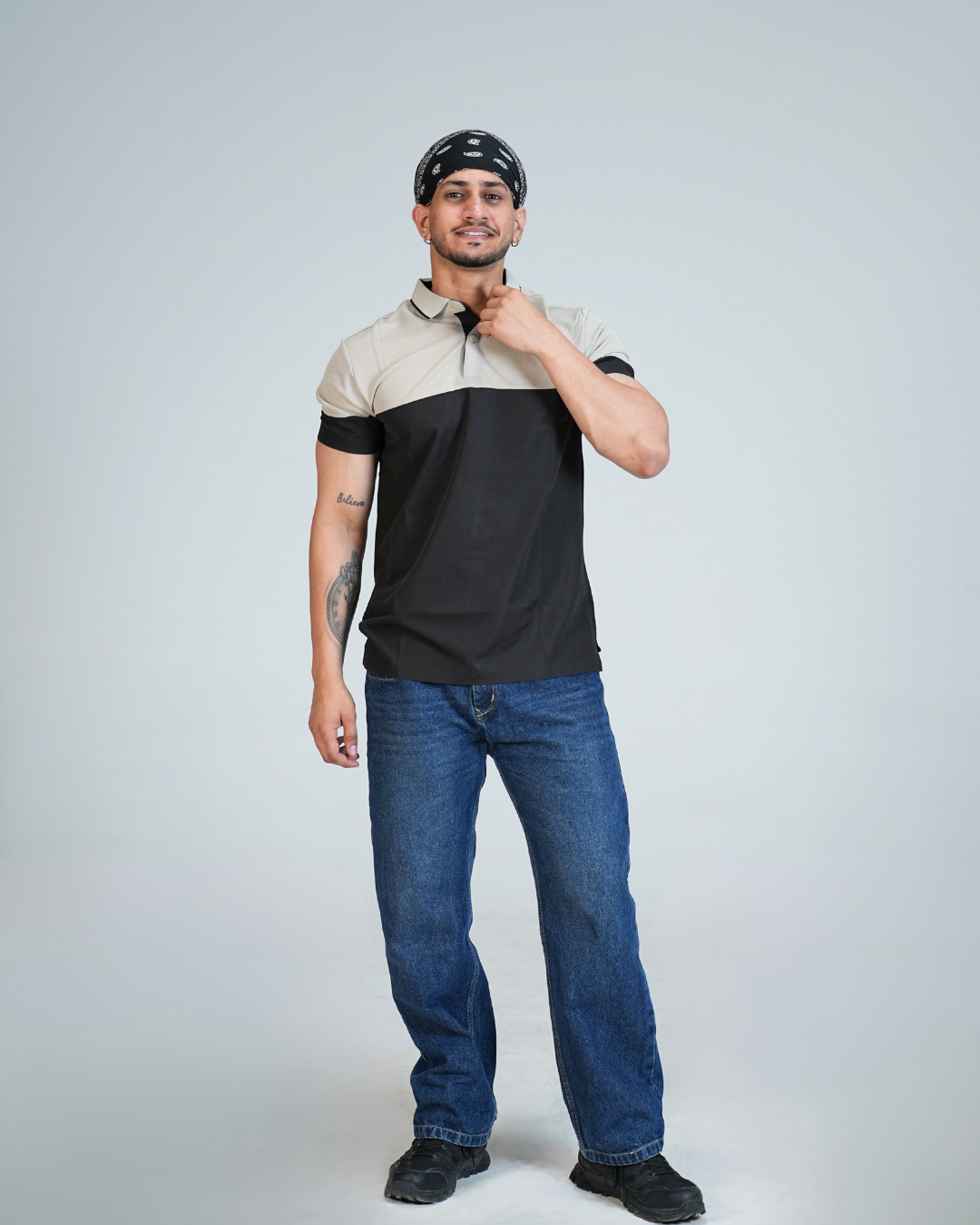 Premium Black Wrinkle-Free contrast assemble Polo T-Shirt