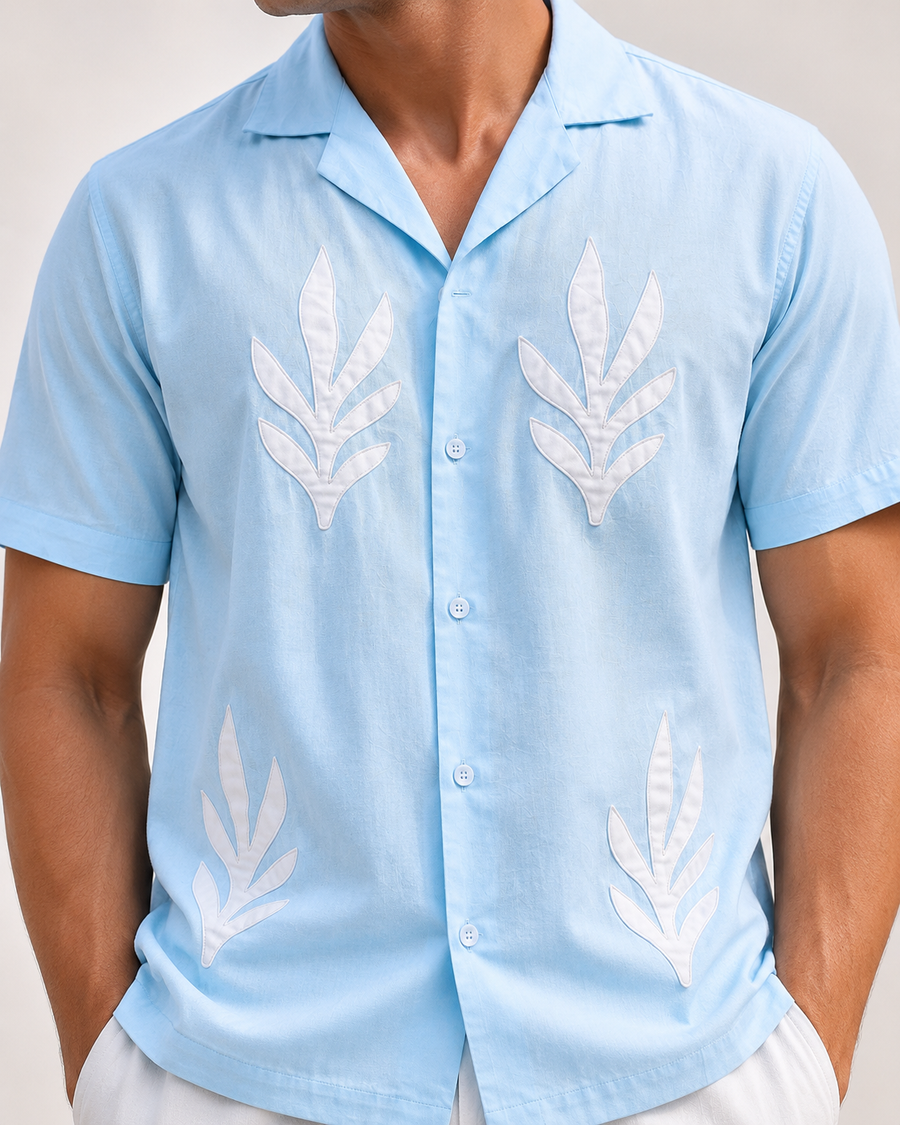 Sky Blue Cuban Collar Shirt for Men