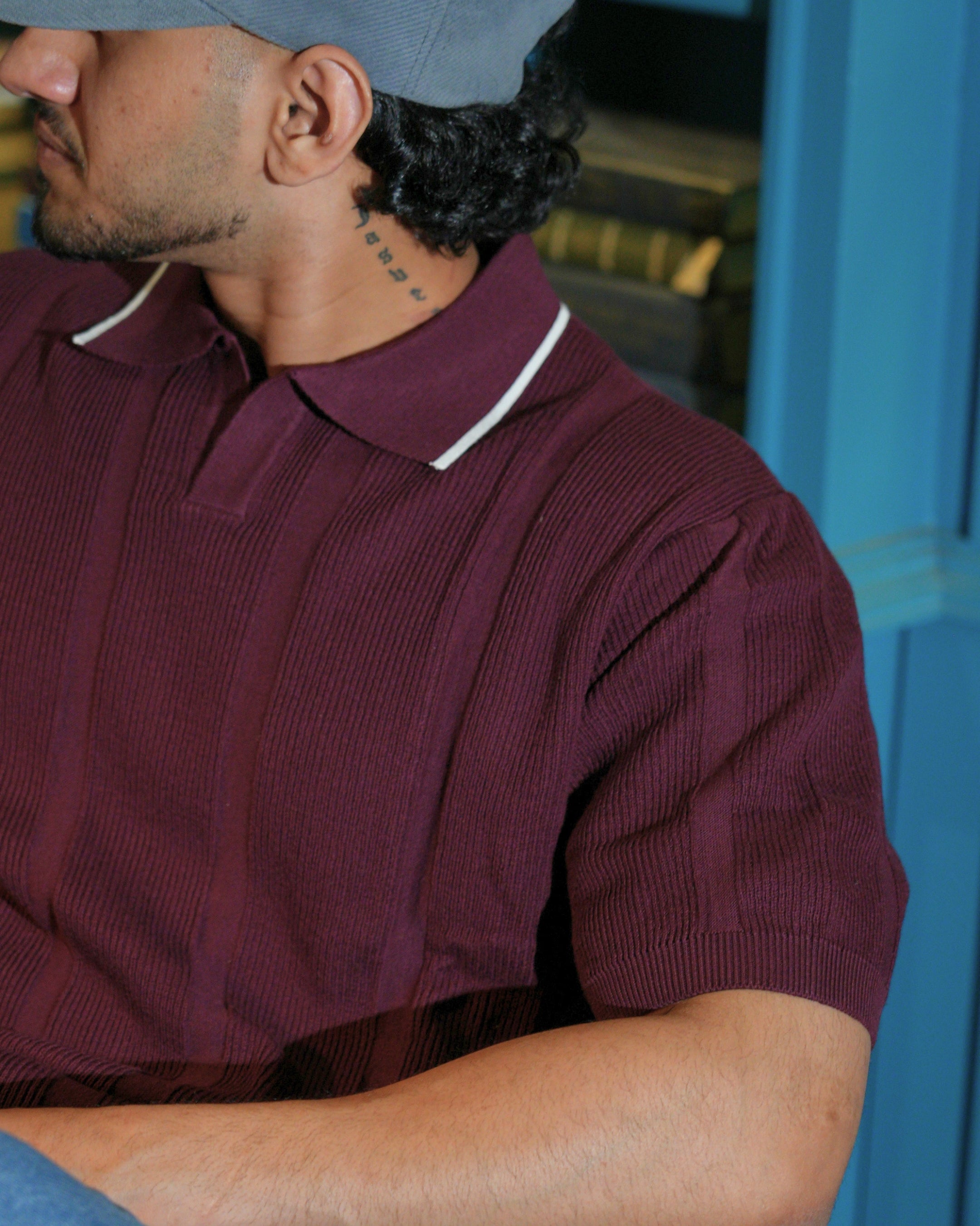 German Jacquard knitted premium heavy quality luxury wear self textured Maroon t-shirt