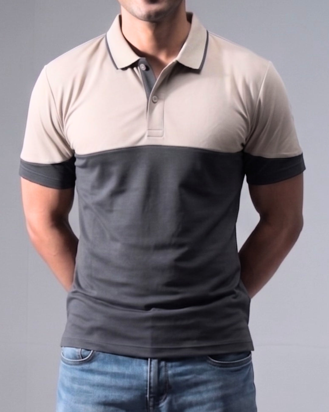 Premium Coal Grey Wrinkle-Free contrast assemble Polo T-Shirt