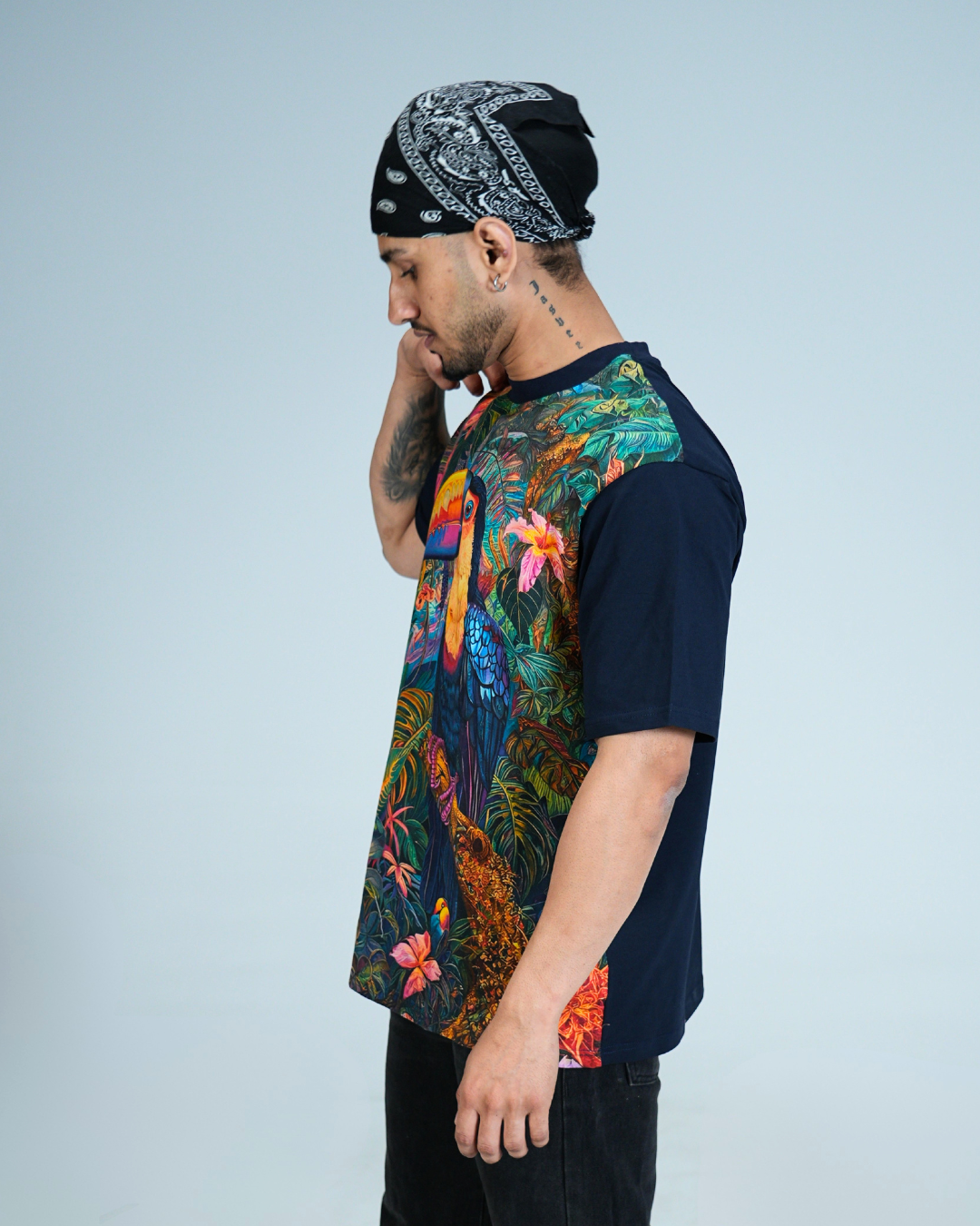 organic Navy Blue Hemp tshirt with DTG print