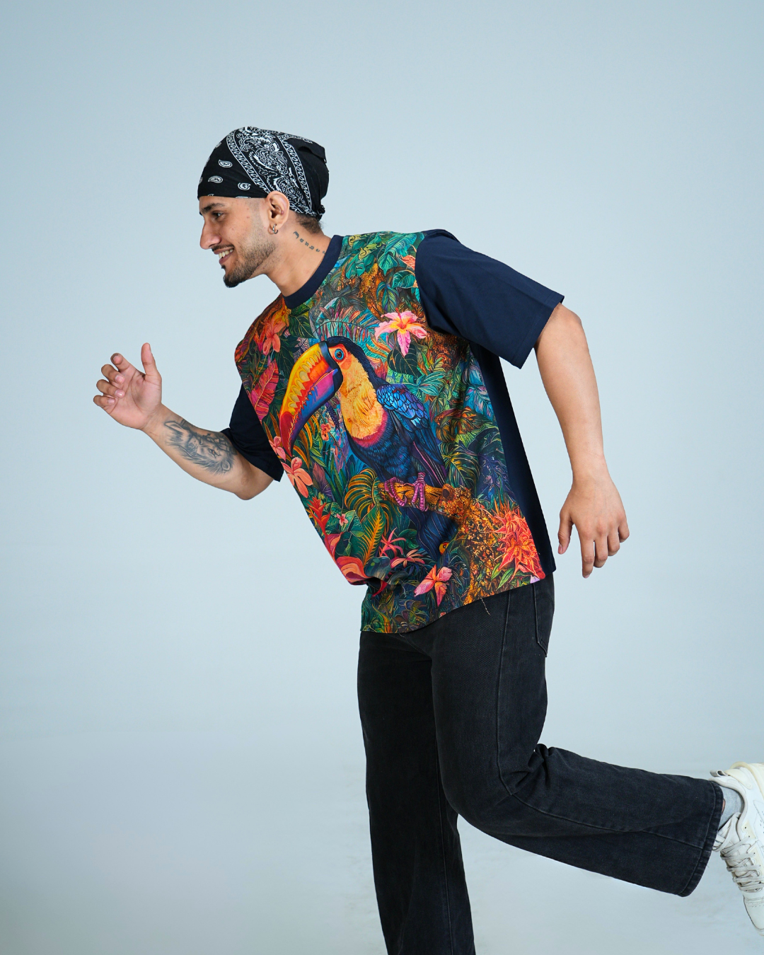 organic Navy Blue Hemp tshirt with DTG print