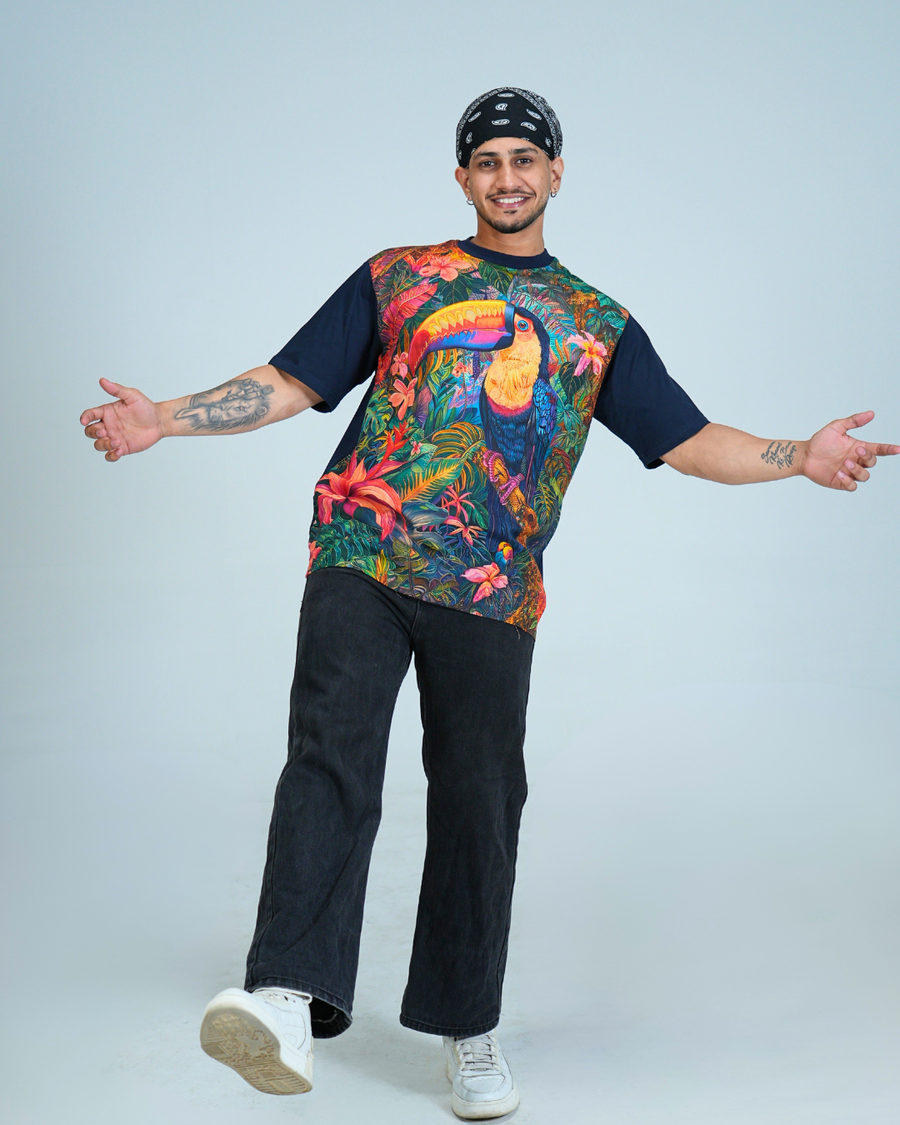 organic Navy Blue Hemp tshirt with DTG print