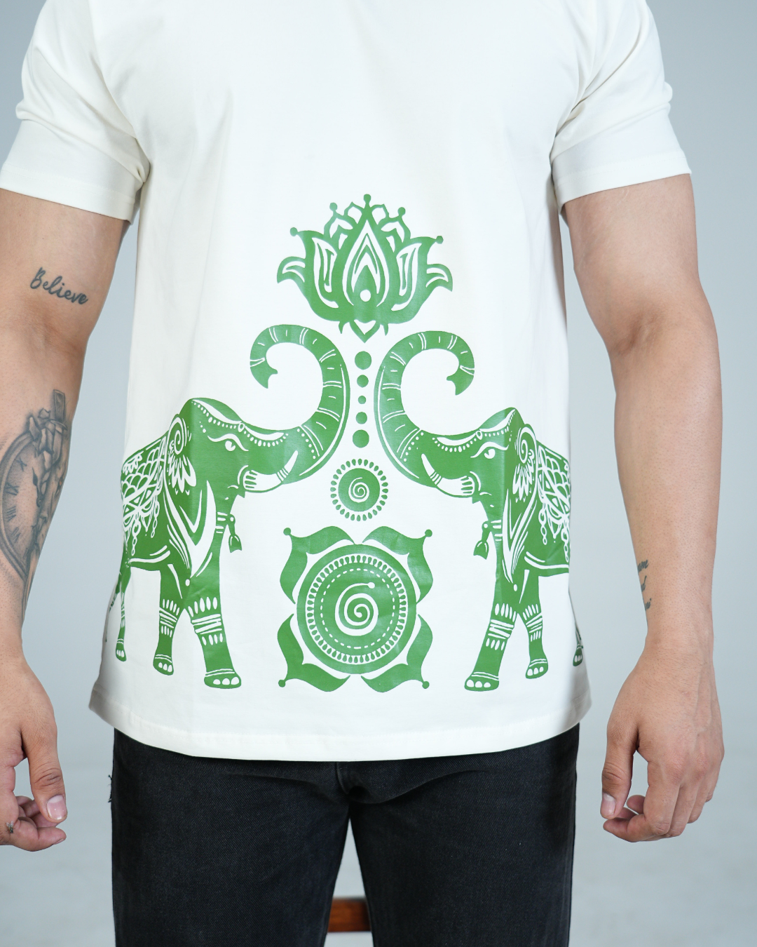Premium White Round neck tshirt with water print