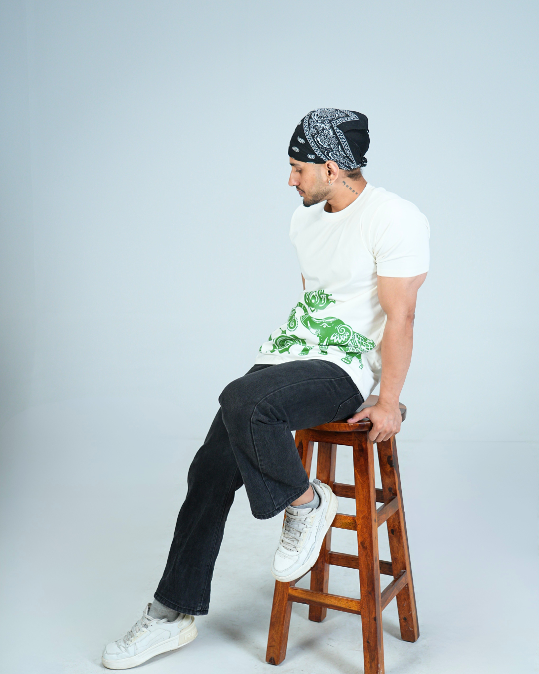 Premium White Round neck tshirt with water print