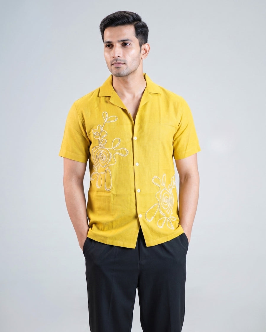 Premium Mustard Yellow Hand & embroidery work casual shirt