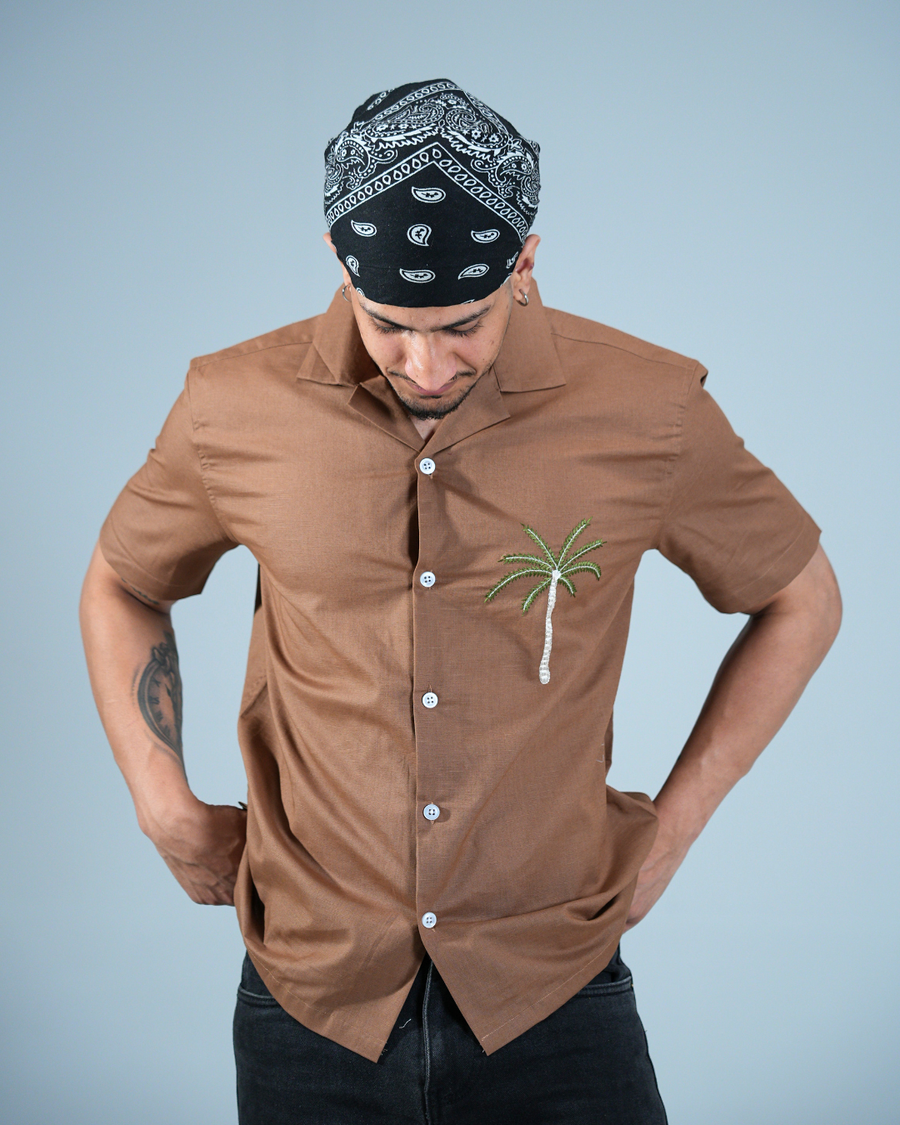 Premium Choco Brown Hand & embroidery work casual shirt