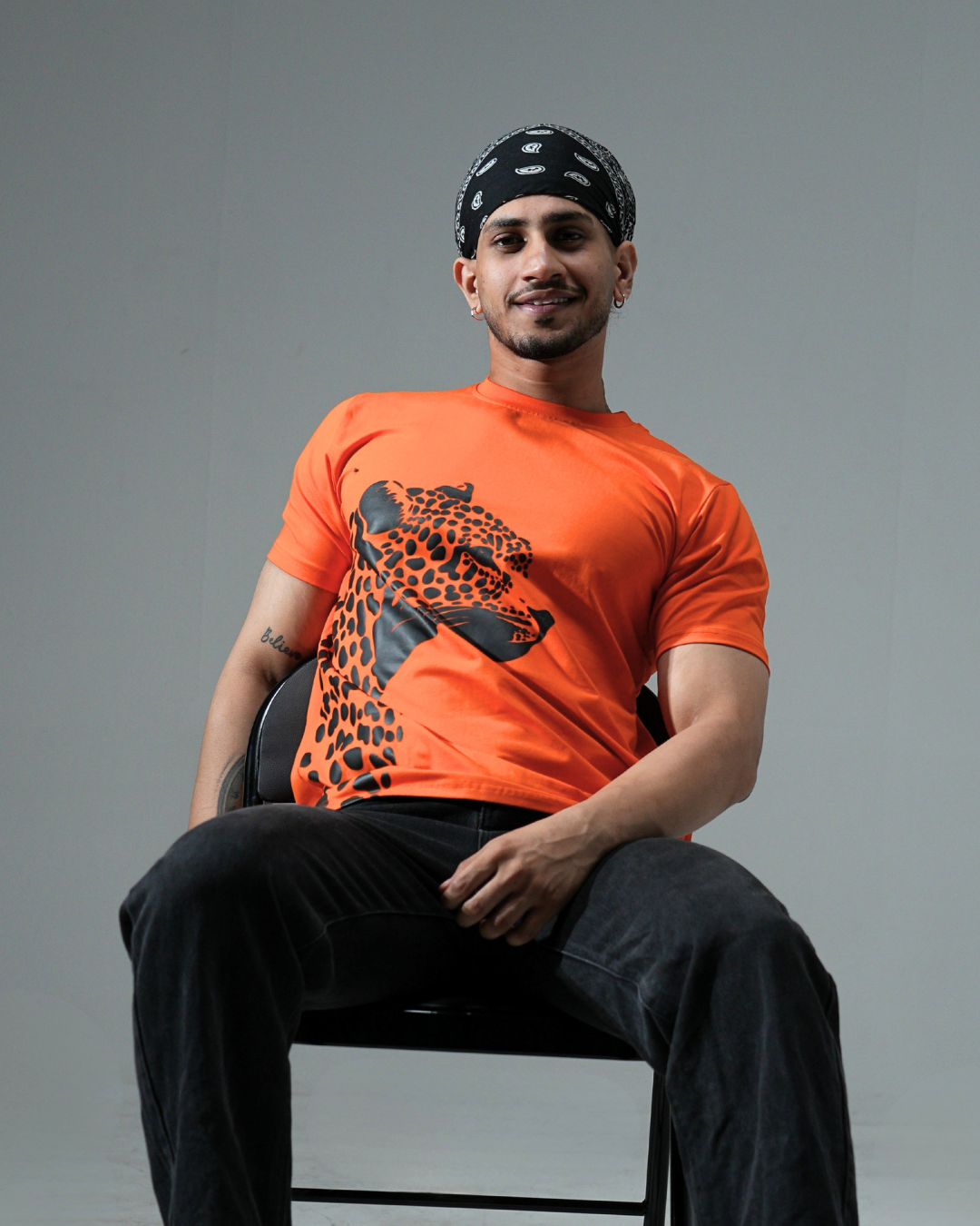 Premium Orange Round neck tshirt with water print