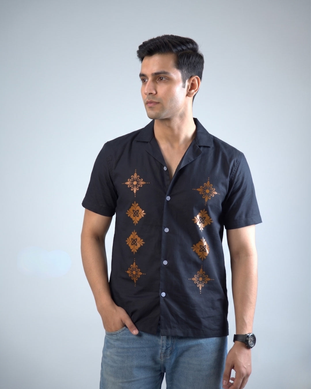 Premium Black Water print casual shirt