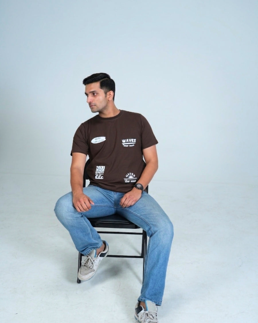 Premium Brown Round neck tshirt with water print