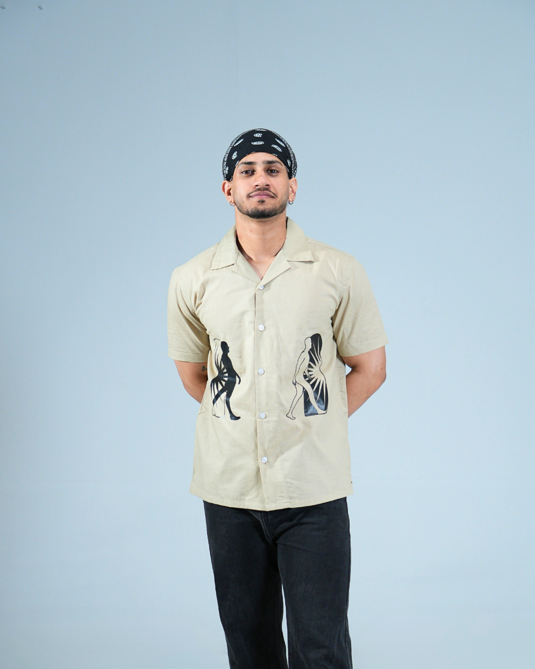 Premium Beige Water print casual shirt