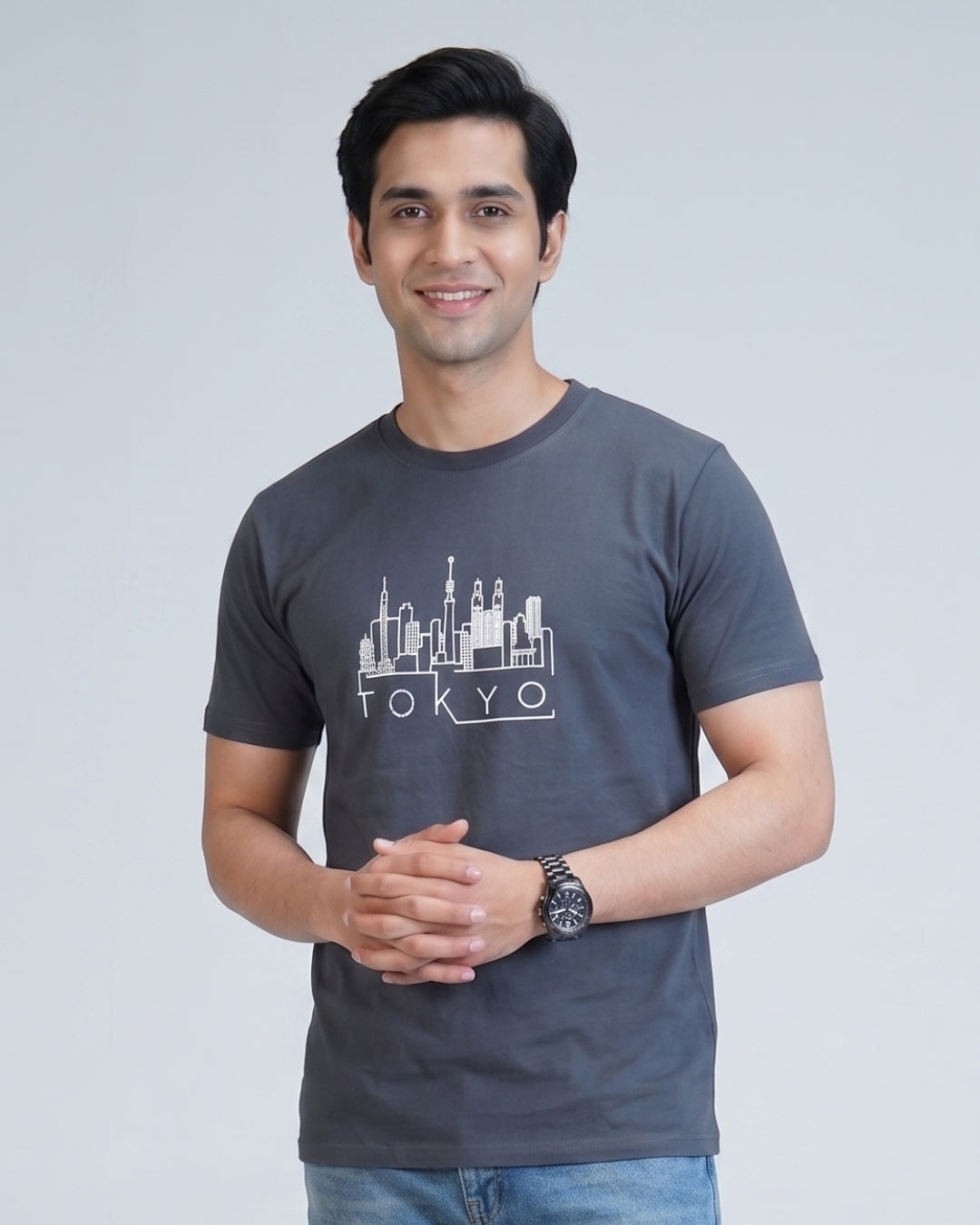 Premium Grey Round neck tshirt with embroidery