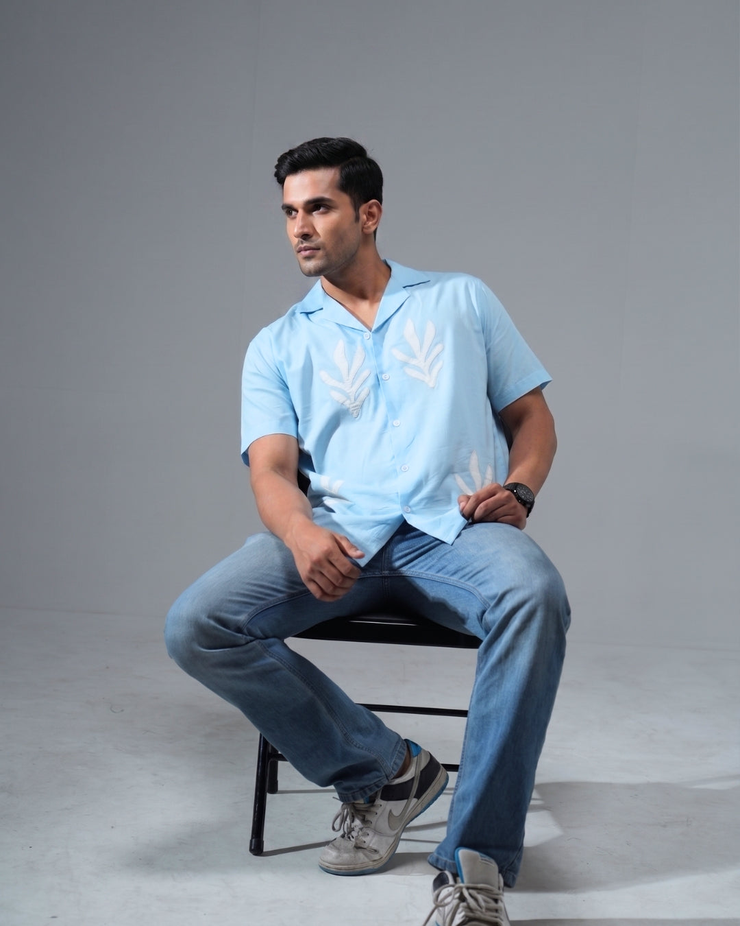Premium Sky Blue Hand & embroidery work casual shirt