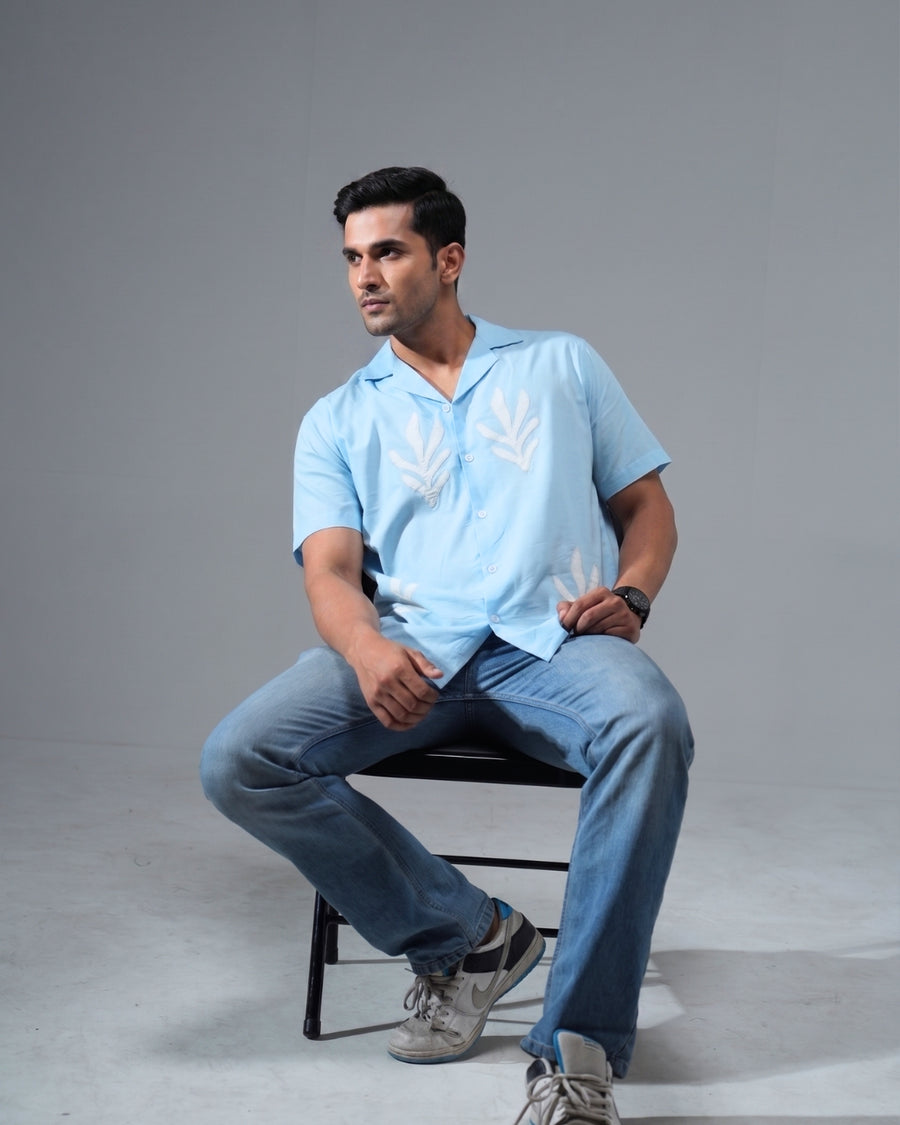Premium Sky Blue Hand & embroidery work casual shirt
