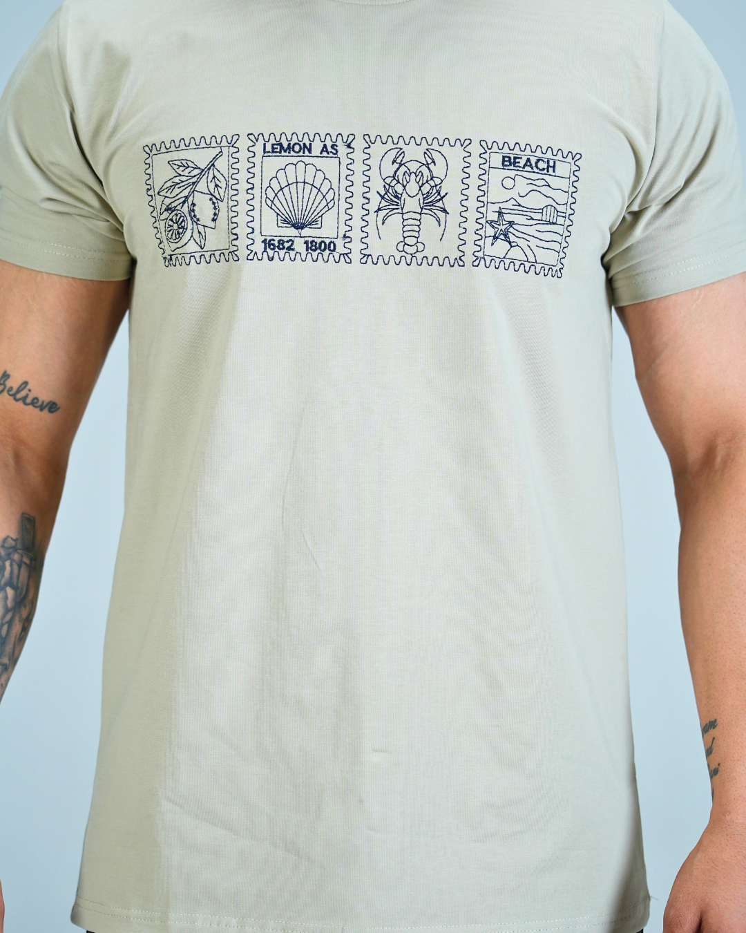 Premium Slumber Beige Round neck tshirt with embroidery