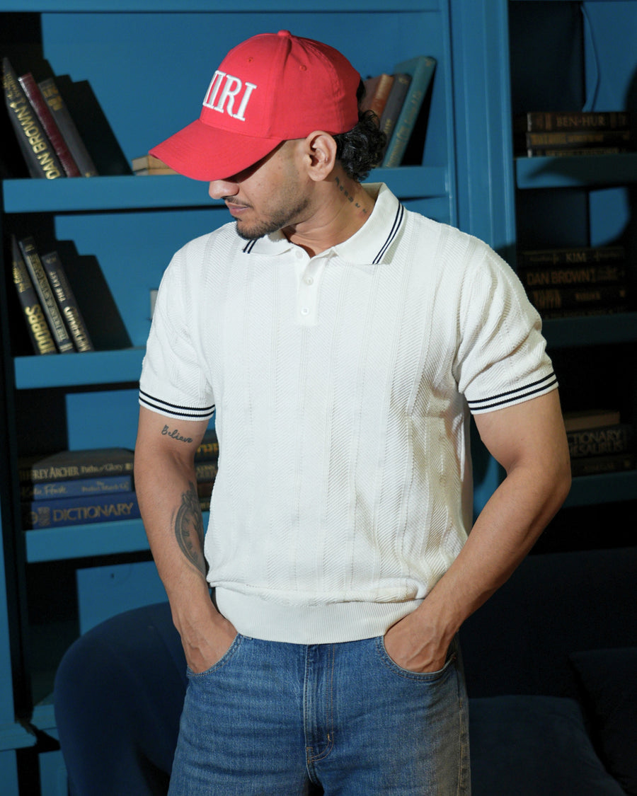 German Jacquard knitted premium heavy quality luxury wear self textured White t-shirt