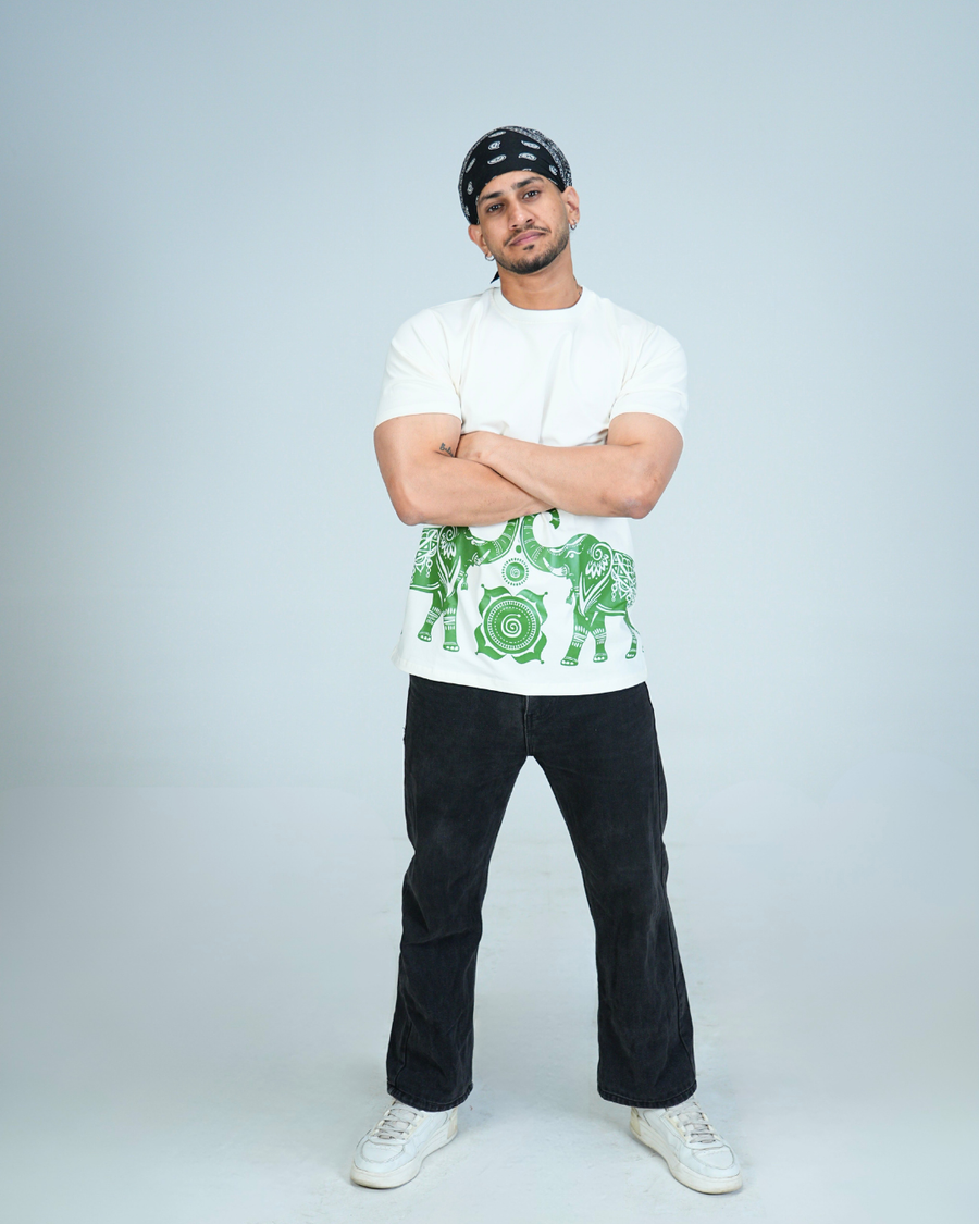 Premium White Round neck tshirt with water print